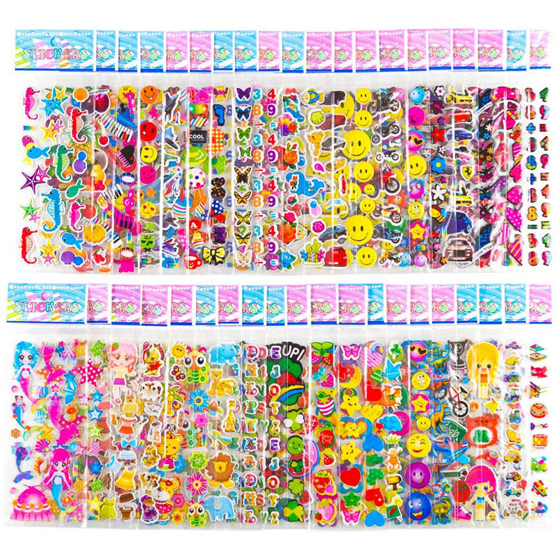 20 Sheets Stickers for Kids Girls Boys Different Bulk Stickers 3D