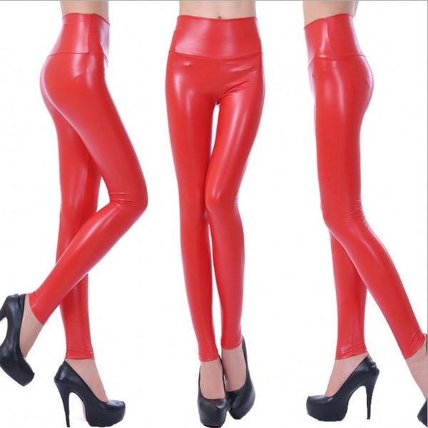 Womens PU Leather Pants High Elastic Waist Leggings