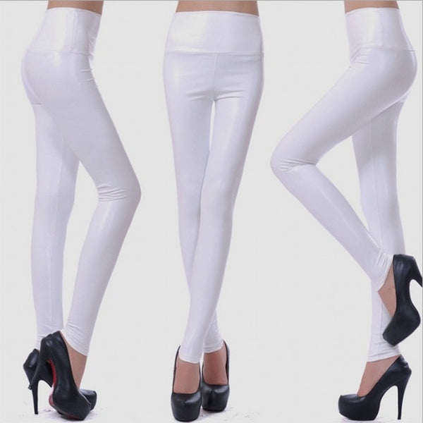 Womens PU Leather Pants High Elastic Waist Leggings