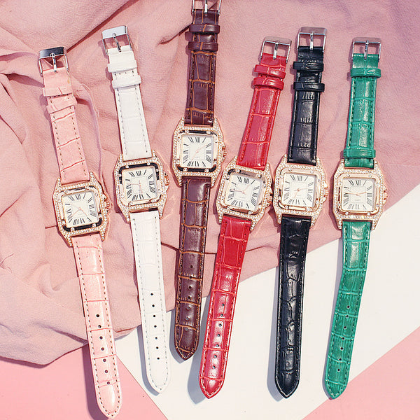 Square Luxury Diamond Women Watches 2019 Leather