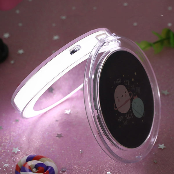 LED Mini Makeup Mirror Hand Held Fold Small Portable