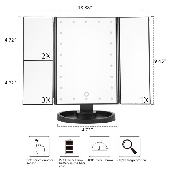 LED Touch Screen 22 Light Makeup Adjustable Mirror