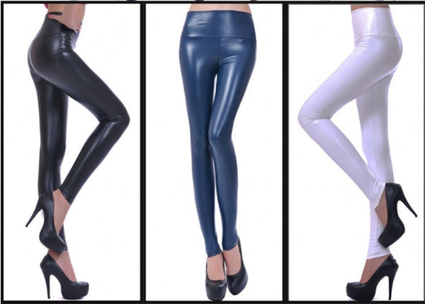 Womens PU Leather Pants High Elastic Waist Leggings