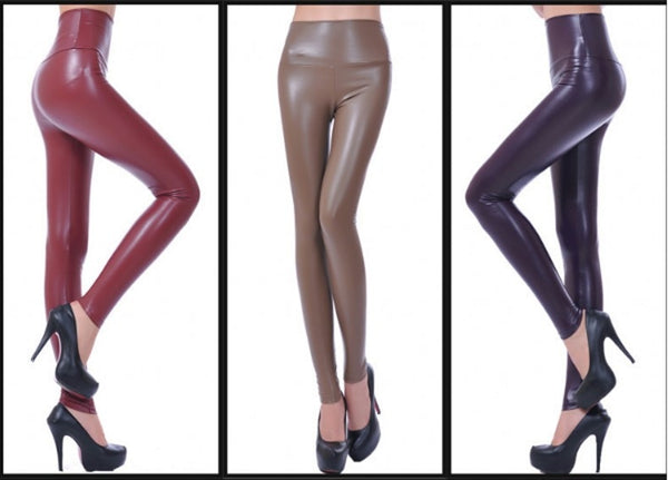 Womens PU Leather Pants High Elastic Waist Leggings