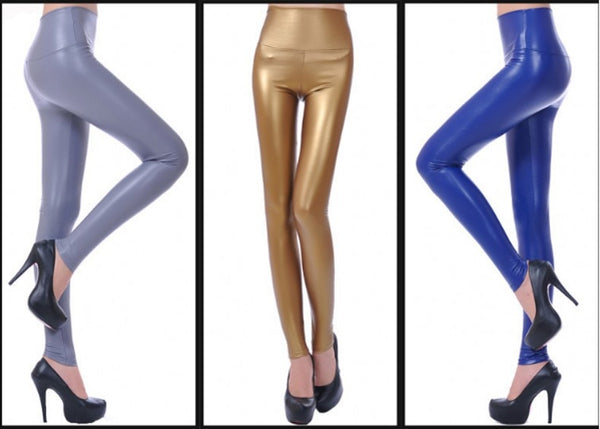 Womens PU Leather Pants High Elastic Waist Leggings