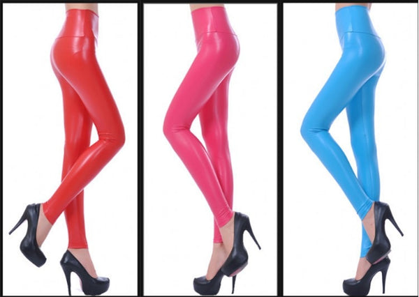 Womens PU Leather Pants High Elastic Waist Leggings