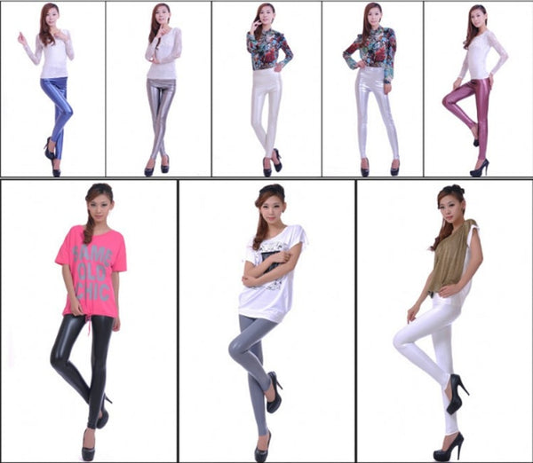 Womens PU Leather Pants High Elastic Waist Leggings