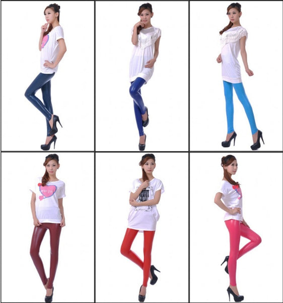 Womens PU Leather Pants High Elastic Waist Leggings